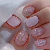 Taooba Christmas Nail  24pcs Pink Flower Fake Nail with Glue Cute White Artificial Nails Wearable Press on Acrylic Nails Square False Nails Press Ons