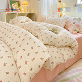 Taooba Christmas Gift Korean Girls Cherry Bedding Set, Soft Cotton Bed Sheet, Quilt Cover, Pillowcase, Bed Linens, Comforter Sets