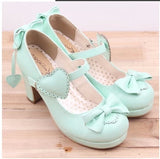 Taooba Christmas Gift outfit  Honeycherry The New High-Heeled Cute Bow Tie Sweet Lolita Girls Love Solid Round Princess Shoes More Softer Pumps