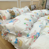 Taooba Ins Fresh Countryside Small Floral Wash Cotton Four Piece Set Pink Girl Heart Quilt Set Bed Sheet Student Three Piece Set