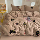 Taooba Christmas Gift Bedding Set 2024 New Four Seasons Super Soft Washed Cotton Towel Embroidery Duvet Cover Four Piece Set - Lucky Cat Series