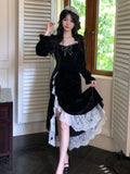 Taooba  party look inspos Vintage Sequin Velvet Lace Mermaid Dress for Women Patchwork Split Evening Party Dresses Autumn Long Vestidos Mujer Prom Robe