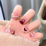 Taooba fall nails Wear Nail  Flame Leopard Print Short Red Love Pearl Sweet Hot Girl Fashion Nail Art Fake Nail Patch