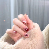 Taooba fall nails Wear Nail  Flame Leopard Print Short Red Love Pearl Sweet Hot Girl Fashion Nail Art Fake Nail Patch