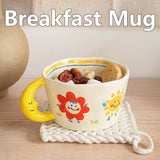 Taooba Ceramic Mug Lovely Hand Painted with Moon Handle Creative Breakfast Cup Kitchen Drinkware Milk Tea Coffee Mugs for Birthday Gift