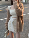 Taooba  party look inspos Autumn Sweater Knitted Suits Female Elegant 2 Piece Skirt Sets Korean Fashion Even Party Y2k Mini Dress Office Lady Short Skirts