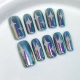 Taooba Christmas Nail  10Pcs Blue Handmade Butterfly Press on Nails Long False Nails Decoration with Rhinestones French Wearable Fake Nails Tips Art