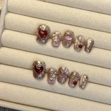 Taooba Christmas Nail  10Pcs Handmade Cute Press on Nails Short  Korean Fake Nails With 3D Star Moon Rhinestone Heart Design Artifical False Nail Tips