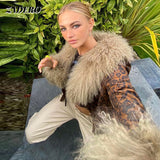 Taooba Christmas Gift outfit  Y2K Leopard Print Jackets Women 2024 Winter Faux Fur Collar Lined Long Sleeve Slim Short Coats Lady High Street Fashion Jackets