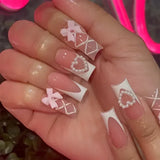 Taooba Christmas nail 24pc square False Nails Press on Nails butterfly designs Fake Nail Tips Glitter Powder DIY Full Cover Detachable Ballerina Nail