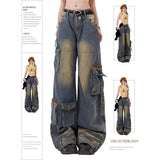 Taooba party outfit  Women's Blue Gothic Baggy Cargo Jeans with Star Harajuku Y2k 90s Aesthetic Denim Trousers Emo 2000s Jean Pants Vintage Clothes