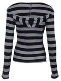 Taooba party outfit  Black Dark Gray Stripe Hooded T-Shirt Women V Neck Slim Long Sleeve Basic Spring Autumn Ribbed Top Preppy Streetwear Tee