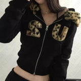 Taooba party outfit  Y2K Women Leopard Print Hoodies Clothes Hip Hop Graphic Punk Aesthetic Gothic Fashion Vintage Zip Up Hoodies Streetwear EMO Girl