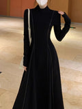 Taooba  party look inspos Women Elegant Casual Long Sleeve Dress Autumn Black Vintage Solid Chic Holiday A-Line Party Dresses Female Fashion Vestidos Robe