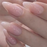 Taooba Christmas nail 24Pcs Almond Pure Handmade Press On Nails Full Cover Butterfly French Pearl Diamond False Nails Wearable Manicure Nail Tips Art