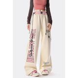 Taooba party outfit  Women Apricot Sweatpants Baggy Y2k Streetwear Graphic Print Jogger Pants Vintage Harajuku Wide Straight Trousers Clothes Spring