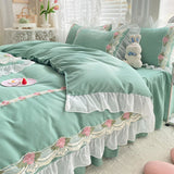 Taooba Christmas Gift Princess Style Korean Bed Skirt Bed Sheet Embroidered Ruffle Lace Quilt Cover Ins Bedding For Girls Luxury Home Textiles