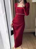 Taooba  party look inspos Autumn Fashion Vintage Women Red Dress Sexy Bodycon Slim Party Wedding Dresses Chic Elegant Female Clothes Robe Vestidos