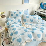 Taooba-Yickyue Shaggy Velvet Berber Fleece Winter Bedding Set Short Plush Love Duvet Cover Bed Sheet Pillowcases Keep Warm Blanket Bedspread