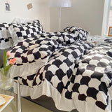 Taooba-Hot Luxury Romantic Ruffle Bedding Set 3/4pcs Sweet Princess Lace Duvet Cover Colorful Plaid Quilt Cover Bed Sheet Pillowcase