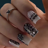 Taooba Christmas Nail  24Pcs Short Leopard Print False Nails with Glue Gold Powder Full Cover Fake Nail Glossy Autumn Winter Press on Acrylic Nail Tips