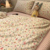 Taooba Christmas Gift Ins Pink Flowers Bedding Set Fashion Flat Sheet Duvet Cover No Filling Pillowcase Twin Full Queen Nordic Boy Girl Bed Linen