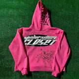 Taooba  Pink Hoodie Spider Web Printed Extra Large Long sleeved Hoodie Harajuku Hip Hop Fashion Sweatshirt Pullover Y2k Clothing