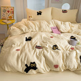 Taooba Christmas Gift Bedding Set 2024 New Four Seasons Super Soft Washed Cotton Towel Embroidery Duvet Cover Four Piece Set - Lucky Cat Series