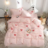 Taooba-Sweet All Cotton Washed Cotton Four-Piece Embroidered Pure Cotton Bed Sheet Duvet Cover Girl's Heart Princess Style Pink Bedding