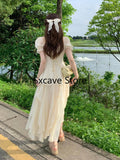 Taooba  party look inspos French Fairy Chiffon Midi Dress Women Short Sleeve Casual Boho Beach Sundress Women Pink Elegant Korean Dress 2025 Summer Chic