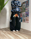 Taooba Hip-hop Harajuku Retro Trendy Oversized Striped Sweatpants Men Punk Style Letter Baggy Straight Casual Pants Y2K Streetwear