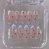 Taooba 10PCS Handmade french press on nails with design Blush Bloody Plaid Diamond handcraft almond salon nails stick ons