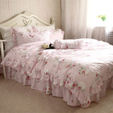 Taooba-New Sweet pink LOVE bedding set rustic ruffle duvet cover print quilt cover elegant wrinkle bed sheet bedspread princess bedding