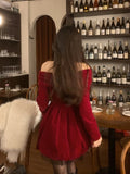 Taooba  party look inspos Autumn Y2K Velvet Mini Dress for Women Halter Long Sleeve Birthday Party Dresses Elegant New Kawaii Korea Fashion Vestidos Mujer