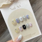 Taooba Christmas nail 10Pcs Handmade Cute Press on Nails Short  Korean Fake Nails With 3D Star Moon Rhinestone Heart Design Artifical False Nail Tips