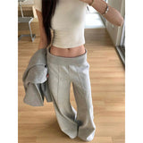 Taooba party outfit  Spring Gray Splicing Wide leg pants Contrasting Casual Pants Wide Elastic High Waist Women Straight Leg Chic Street Trousers