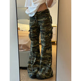 Taooba party outfit  Casual High Street American Retro Overalls Camouflage Loose Wide Leg Pants for Women Y2k Hip-hop Cargo Grunge Baggy Trousers