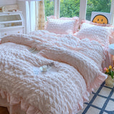 Taooba Christmas Gift Korean Princess Style Lace Ruffles Bedding Set Skin-friendly Soft Seersucker Duvet Cover Set Bed Sheet Or Bed Skirt Pillowcases