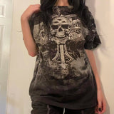 Taooba Christmas Gift outfit -Gothic Skull Shirts for Women Teens Girls 2000s Y2k Shirt Tops Fairy Grunge Punk Goth Baggy Graphic Tees Halloween Clothes