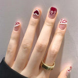 Taooba fall nails Wear Nail  Flame Leopard Print Short Red Love Pearl Sweet Hot Girl Fashion Nail Art Fake Nail Patch