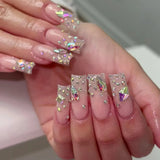 Taooba Christmas Nail  24Pcs Long Coffin False Nails Butterfly Ballet with Rhinestone French Fake Nails Wearable Press on Nails Full Cover Nail Tips