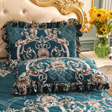 Taooba-Thick Bedspread Warm Velvet Bed Covers Skirt Floral Print Pattern Lace Bedding Queen Bedded Set Mattress Cover Decor Decoration