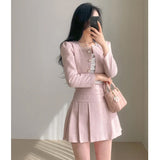 Taooba Christmas Gift outfit   drama dress to impress Suit 2024 Autumn and Winter Korean Style Small round Neck Short Coat High Waist Slimming Pleated Skirt Two-Piece Set