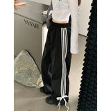 Taooba party outfit  Women's Striped Sweatpants Baggy Casual Y2k Streetwear Elastic Waist Wide Leg Pants Sporting Trousers Clothes 90s Gothic Hiphop