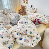 Taooba Christmas Gift Bedding Set Flora INS Girls 2024 New Tulip Rabbit Double-layer  Bed Set Of Four Pieces Washing Cotton Bed Sheets Duvet Cover Set