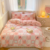 Taooba-Kawaii Strawberry Rabbit Bedding Set For Home Cotton Twin Full Queen Size Cute Double Fitted Bed Sheet Girl Quilt Duvet Cover