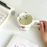 Taooba 350ml Creative Ceramic Coffee Mug Ins Style Hand Painted Floral Hearts Hand Pinched Irregular Tea Milk Cup Breakfast Oatmeal Mug