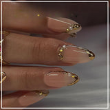 Taooba Christmas Nail  24Pcs Mid-length Almond Press on Nails with Gold Foil Gradient French Full Cover Fake Nail Set Glossy Fashion Wearable Nail Tips