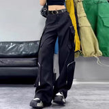 Taooba Christmas Gift outfit  masc outfits American Retro Black Casual Pants Hot Girl Overalls Women's Design Sense Niche Loose Wide Leg Pants Straight Trousers