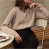 Taooba Christmas Gift outfit  Autumn Winter Elegant Knitted Button Up Cardigan Sweater for Women Long Sleeve Tops Oversize Sweaters Sueters Coat